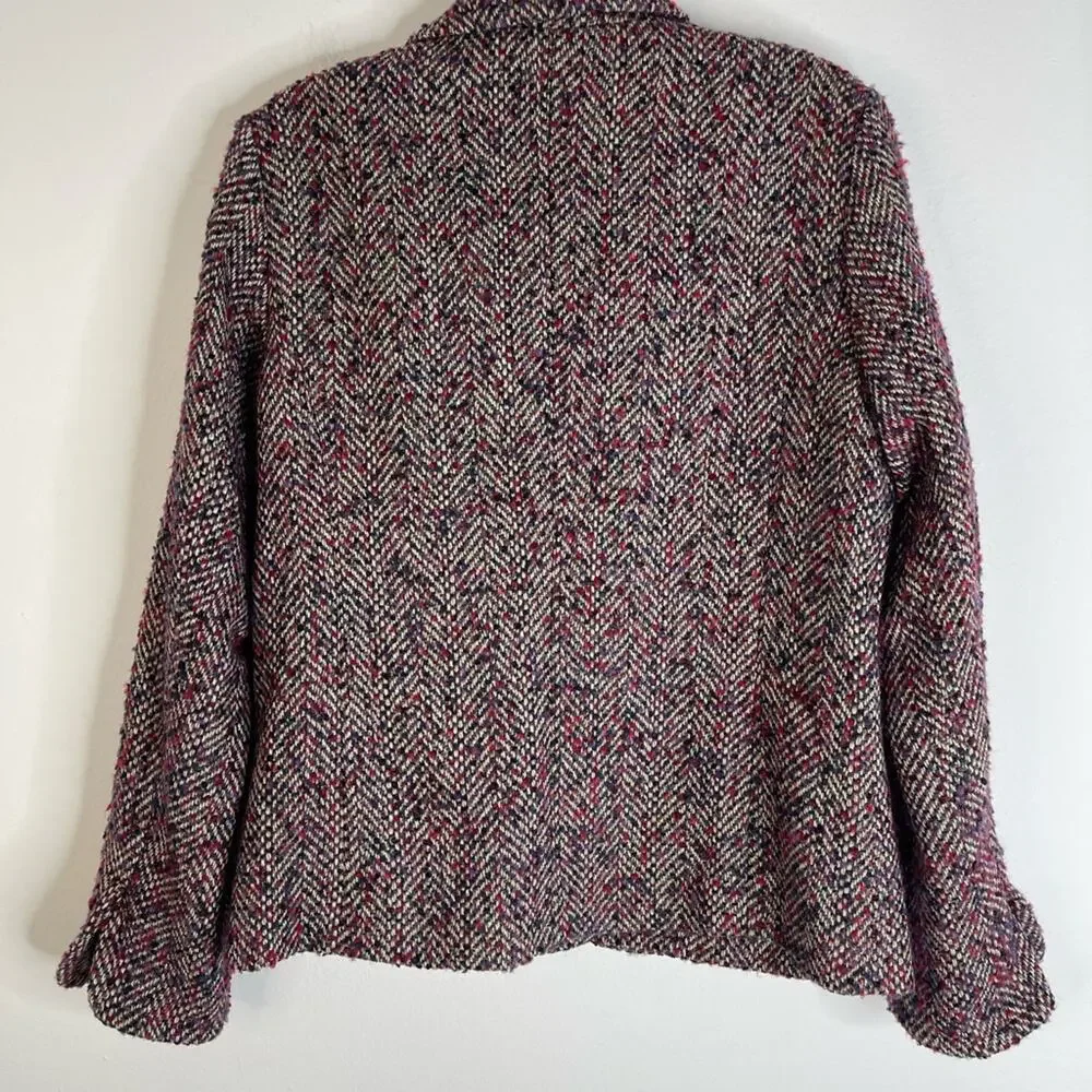 Vintage purple red white wool tweed button preppy office blazer 8 - Picture 7 of 7